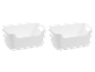 Two white plastic storage baskets with side handles