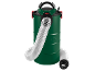 Green industrial vacuum cleaner with a long, flexible hose and a black handle.