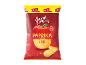 Red bag of paprika crisps, with the text «Snack Day» and «XXL».