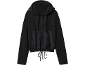 Black fleece zip-up hoodie with a drawstring waist