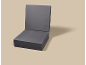 Dark grey foldable seat cushion on a beige background.