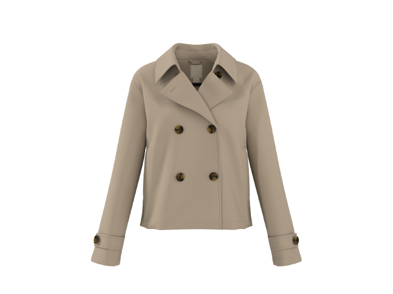 Beige double-breasted short jacket with brown buttons