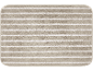 Beige bath mat with horizontal white stripes.