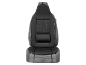 Black and grey car seat cover with textured pattern and red tag