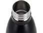 Close-up of the top of a black insulated bottle with a silver screw-top opening.