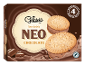 Chocolate sandwich cookies with ice cream filling, 4-pack, with cocoa certification.
