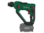 Cordless rotary hammer drill in green and black with an X 20 V Team battery.