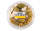 Green olives without stones with cheese cubes in a transparent container, 150 g.