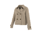Beige double-breasted short jacket with brown buttons.