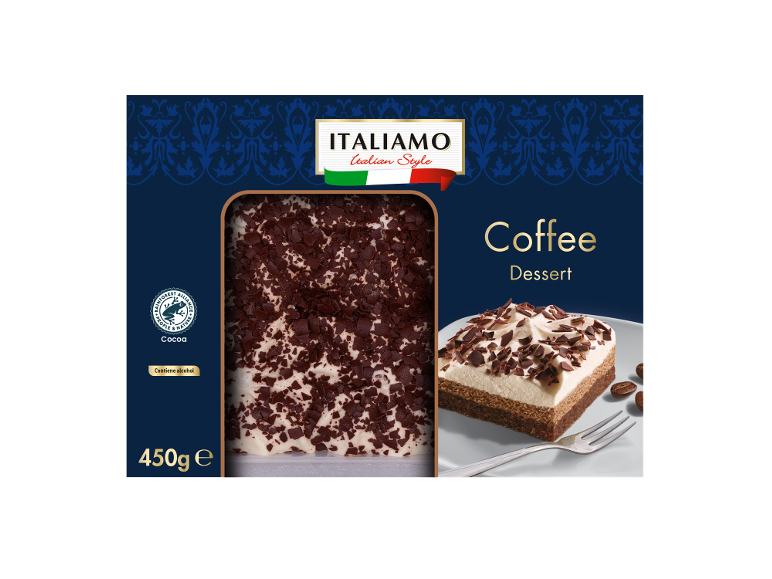 Italian style coffee dessert topped with chocolate shavings, 450g.