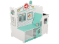 Wooden doctor play set with examination bed, X-ray, and eye chart.