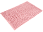 Pink bath mat with a looped texture.