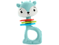Blue deer-shaped rattle with colorful rings
