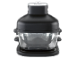 Hot air fryer with a black lid and a transparent glass bowl.