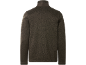 Dark brown men's long-sleeved sweater with a stand-up collar, back view.