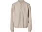 Beige bomber jacket with front zipper and large pockets.