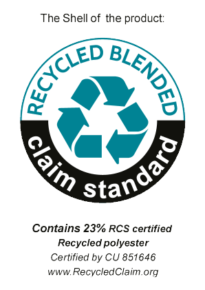 Recycled Blended Claim Standard seal: Contains 23% RCS certified Recycled polyester.