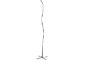 Curved LED floor lamp with a silver finish and a cross-shaped base.