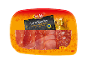 Spanish tapas plate with serrano ham, chorizo, and lomo, 100 g.