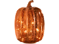 Light-up glass pumpkin decoration with a speckled orange finish, ideal for autumn or Halloween.