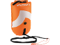 Orange swimming buoy with a white stripe and a black strap