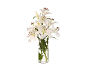 Bouquet of white lilies in a glass vase with water.