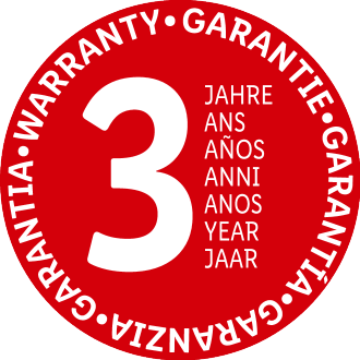 Red seal with the number 3 and the word 'WARRANTY' in multiple languages.