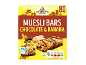 Chocolate & banana muesli bars, 8 count, 200g, with nutritional information.