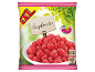 Frozen raspberries in a bag, great for smoothies, 750g.