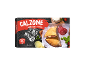 Calzone box with provolone, salami, and ricotta, featuring a food truck illustration and calzones.