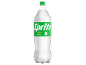 Clear soda bottle with a green label that reads 'LEMON-LIME NATURAL FLAVOURS'.