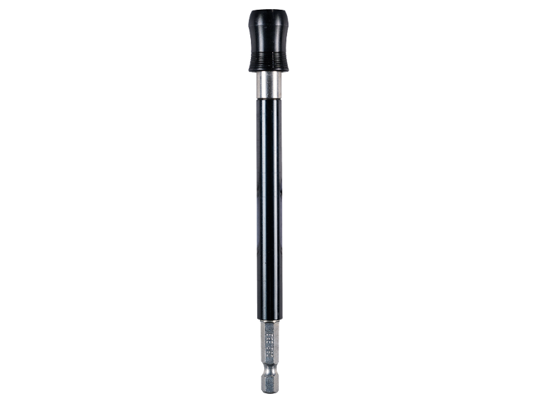 Black bit holder with a silver hexagonal shank.
