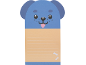Blue dog head-shaped notepad with lines and bones.