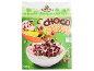 Chocolate cereal box with a cartoon monkey and a bowl of cereal with milk.
