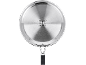 Bottom of a stainless steel pan with a logo and hob icons.