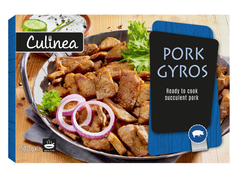 Ready-to-cook pork gyros with onion, packaged, 500 g.