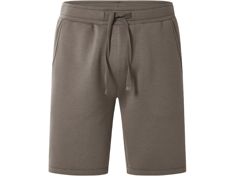 Brown sweat shorts with a drawstring at the waist.
