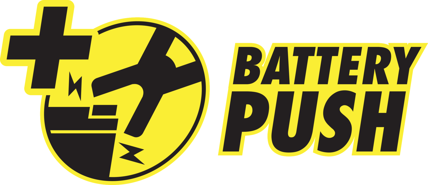 Yellow and black logo with a battery symbol and the text 'BATTERY PUSH'.