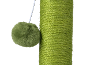 Cat scratching post with a green toy pom-pom.