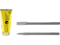Tube of drill chuck grease and two drill hammer chisels.