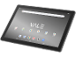 Black tablet with a screen showing the time, a 'VALE' logo, and various applications.