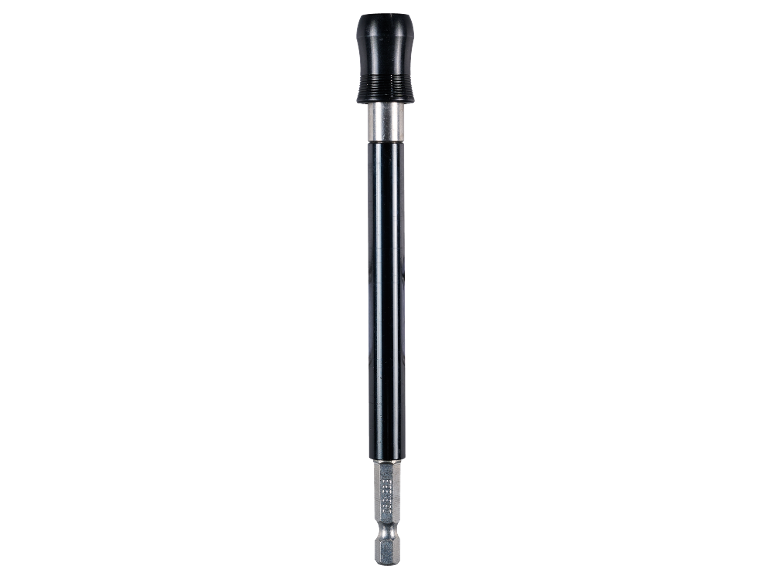 Black bit holder with a silver hexagonal shank.