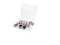 Seal ring assortment kit in a clear box, including red, black, and white gaskets.