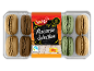 Selection of 12 macarons: brown, chocolate, and green, with 'Macaron Selection' on the packaging.