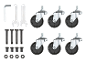 Set of swivel casters with tools and screws for assembly.