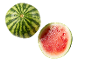 Whole and half juicy watermelon on a black background.