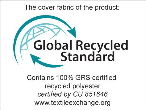 Label: Global Recycled Standard. Contains 100% GRS certified recycled polyester, certified by CU 851646.