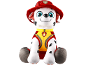 Sitting plush dalmatian with a red firefighter helmet and a yellow firefighter vest.