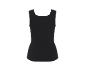 Black ribbed women's tank top with a square neckline.