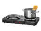 Double hot plate with a pot of boiling water and spaghetti.